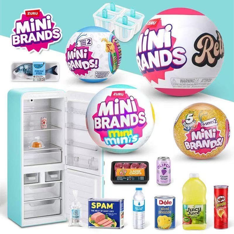 Play Kitchen Set - LEDライトアップミニ冷蔵庫おもちゃセット ミニフード付き ミニキッチンシーン装飾 ごっこ遊びギフト ﻿