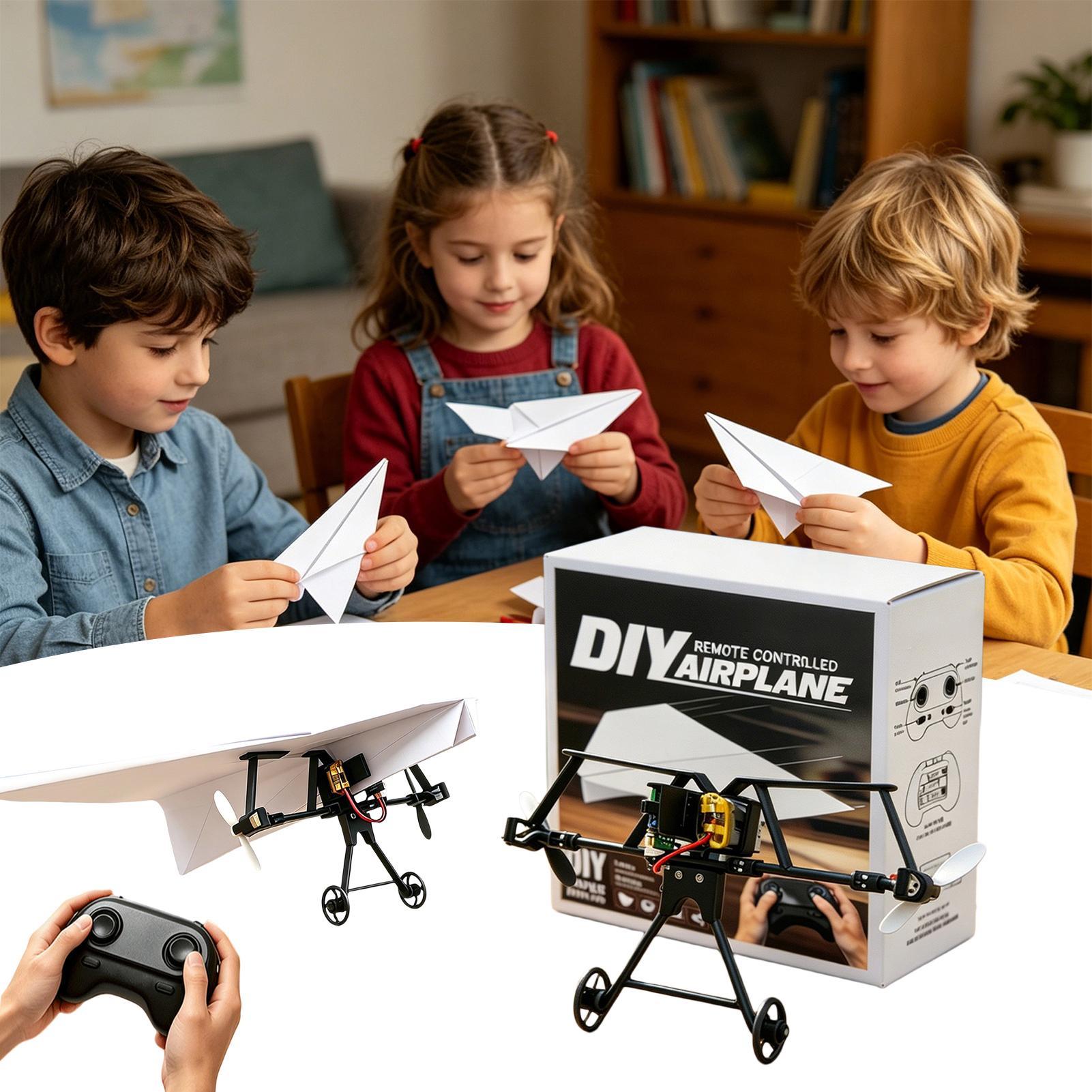 Kids Toys Kit - DIY RC紙飛行機キット、ジャイロスタビライザー付き電動リモコン飛行機、男の子と女の子向け、裏庭、公園、ビーチで遊べる。