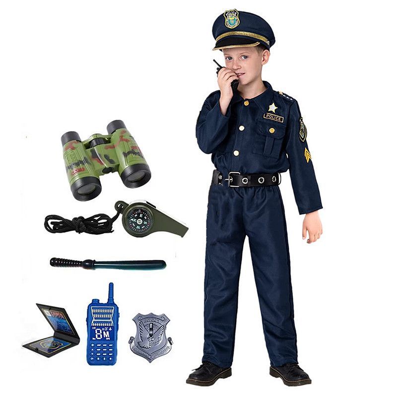 Kids Toys Kit - 3-12歳のかわいいアメリカの子供用警察官コスチューム、男の子用警察官コスチューム、子供用ホリデードレスアップコスチューム、アクセサリーセット付き