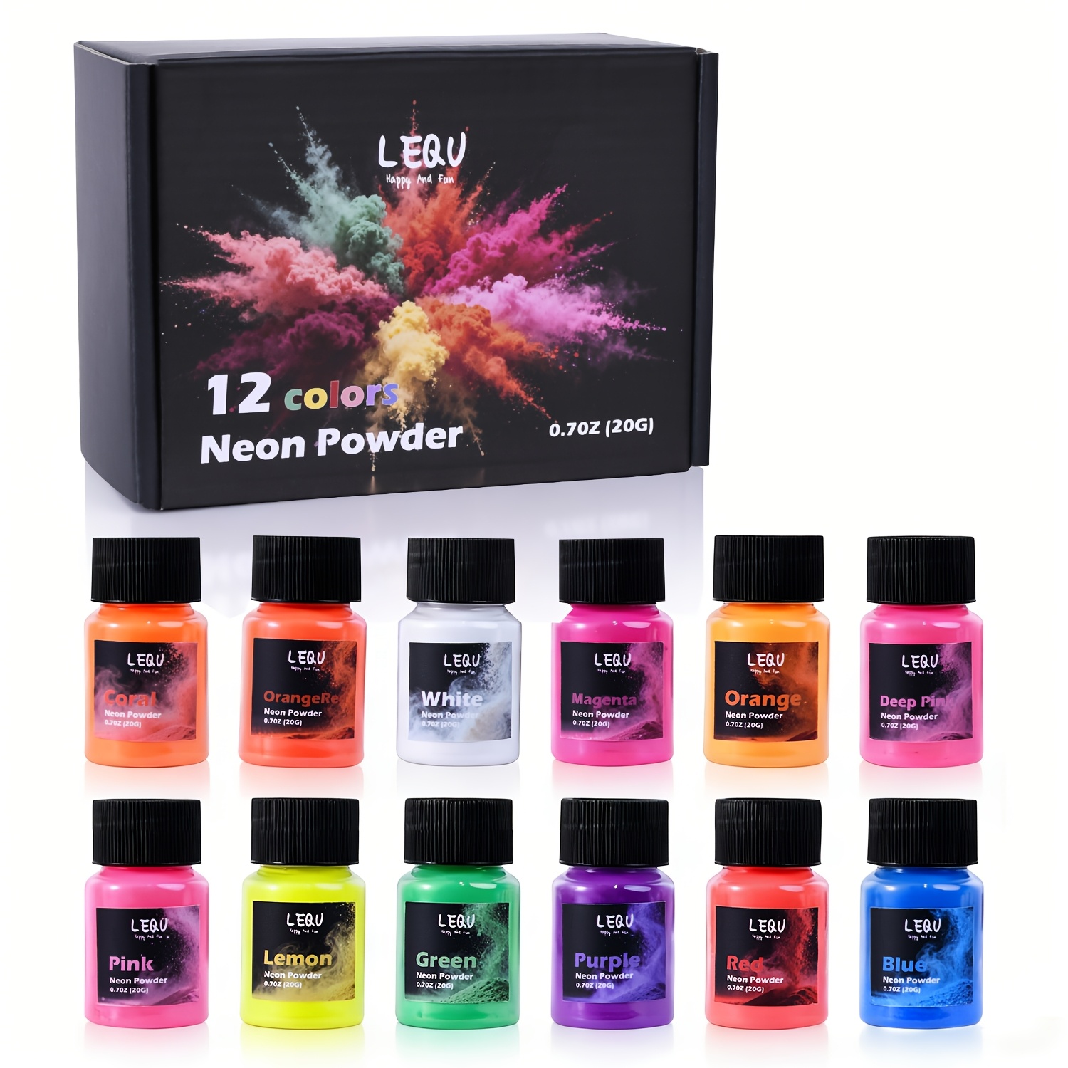 LEQU 12色ネオン蛍光樹脂顔料パウダー、1本あたり20g - Slime Making Kit のレビューと価格
