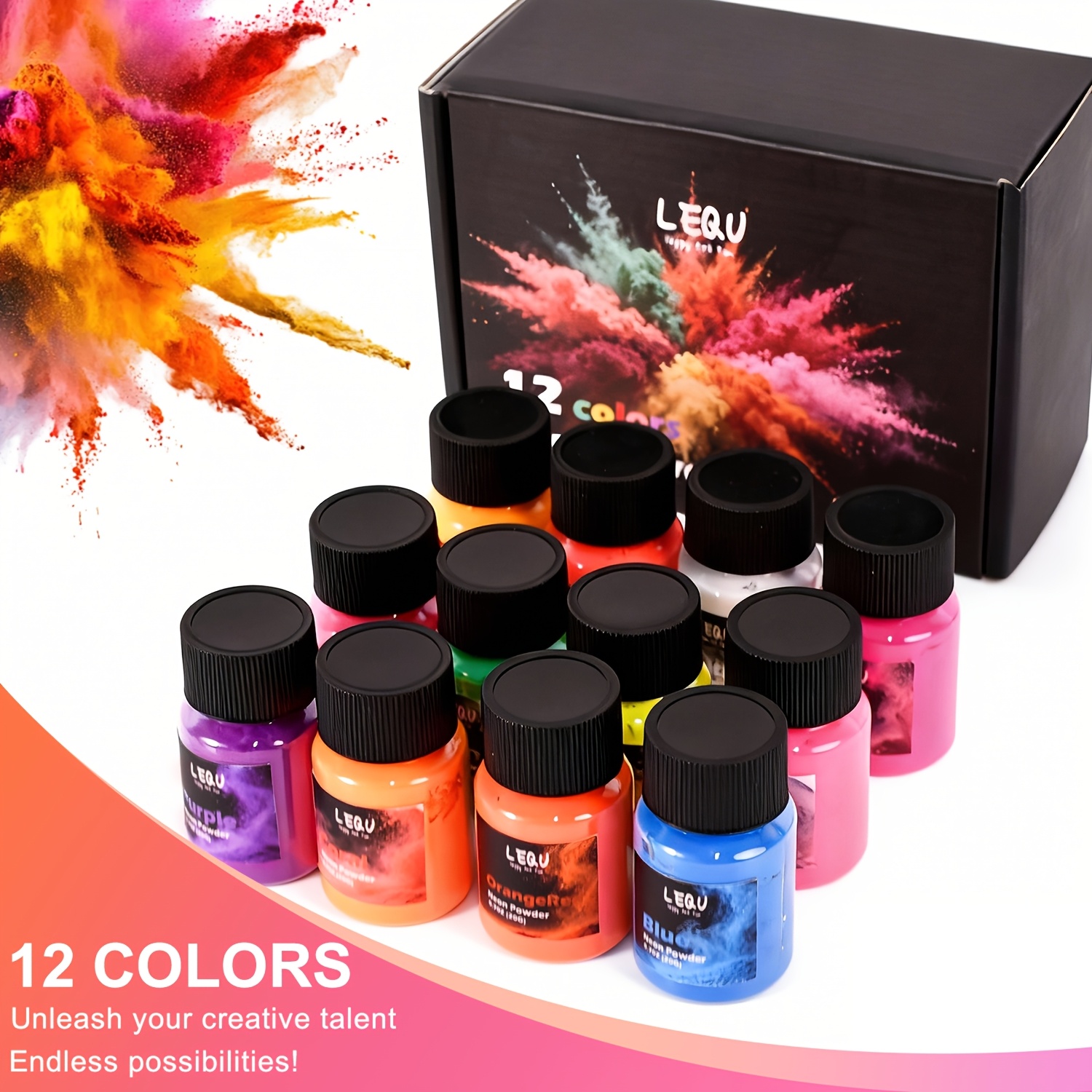 LEQU 12色ネオン蛍光樹脂顔料パウダー、1本あたり20g - Slime Making Kit のレビューと価格